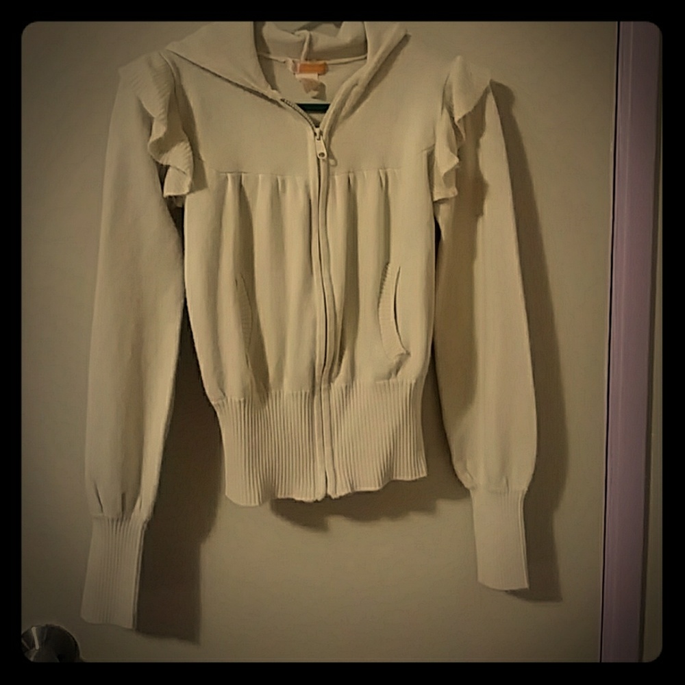 Girly ruffle zip up cream hoodie